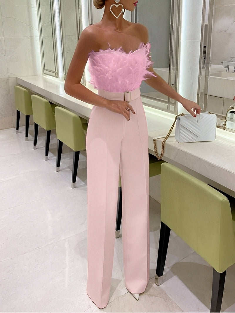 Rachelle - Eleganter Jumpsuit mit Feder-Oberteil für Damen