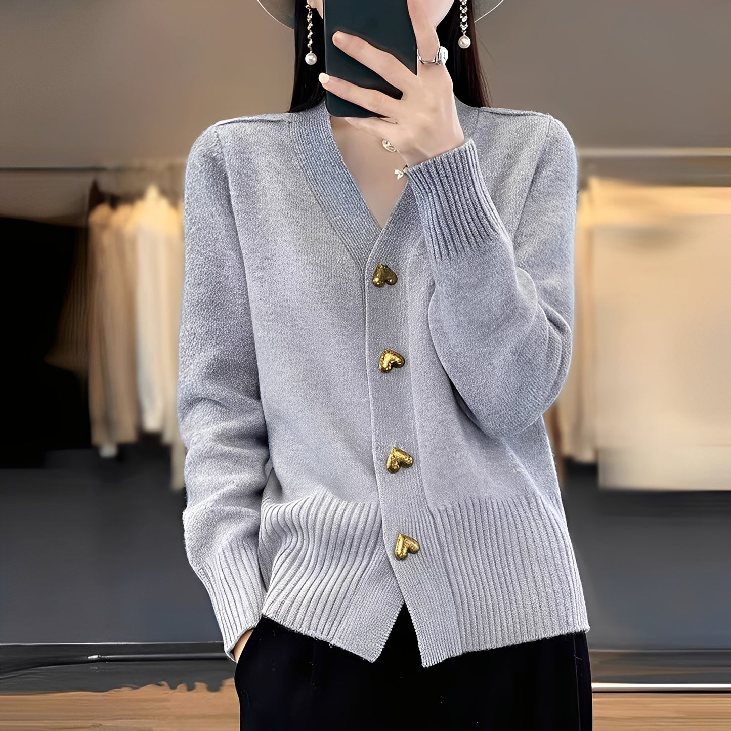 Valarie - Strickjacke mit Herzknöpfen für Damen