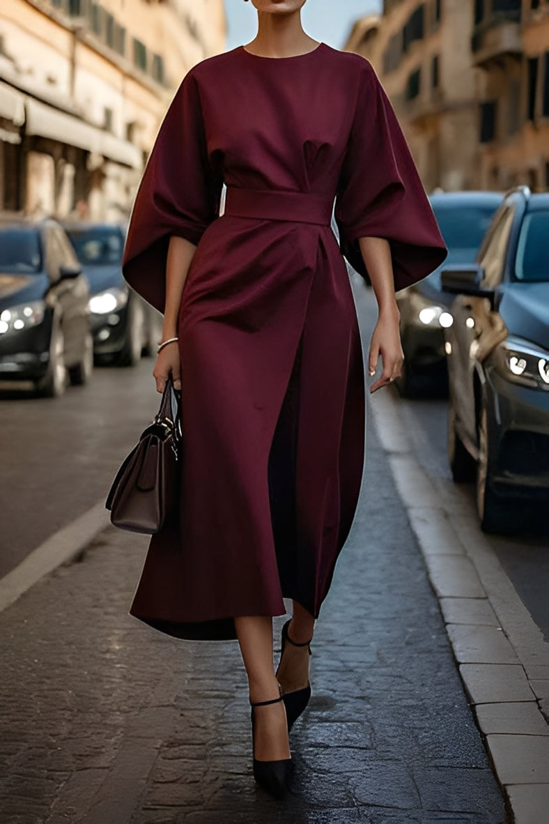 Elena - Elegantes, locker sitzendes Kleid mit Gürtel für Damen