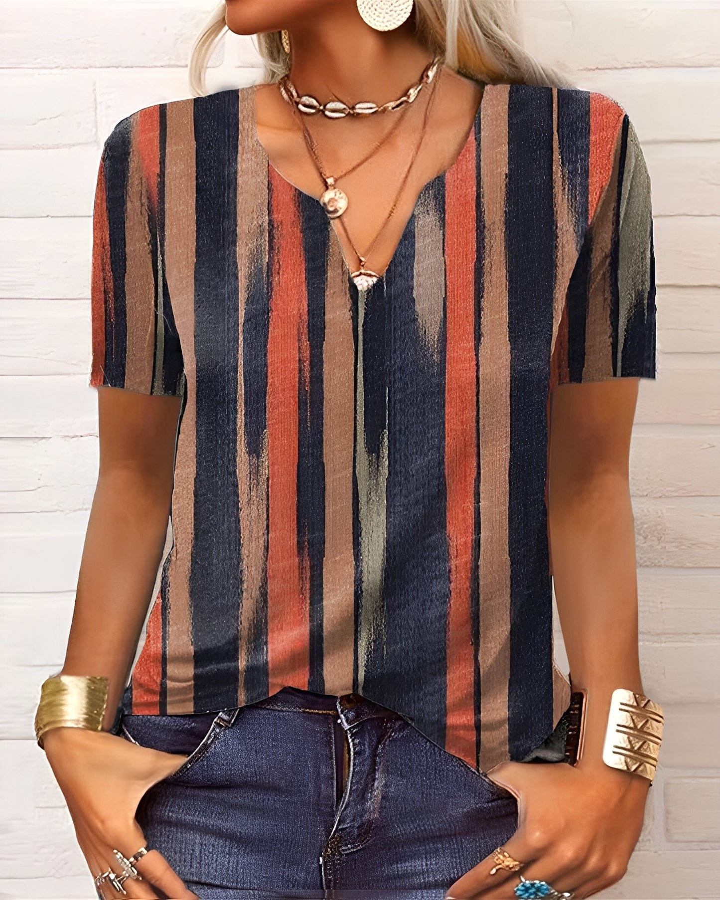 Denise - Boho-Bluse mit V-Ausschnitt und Knöpfen für Damen