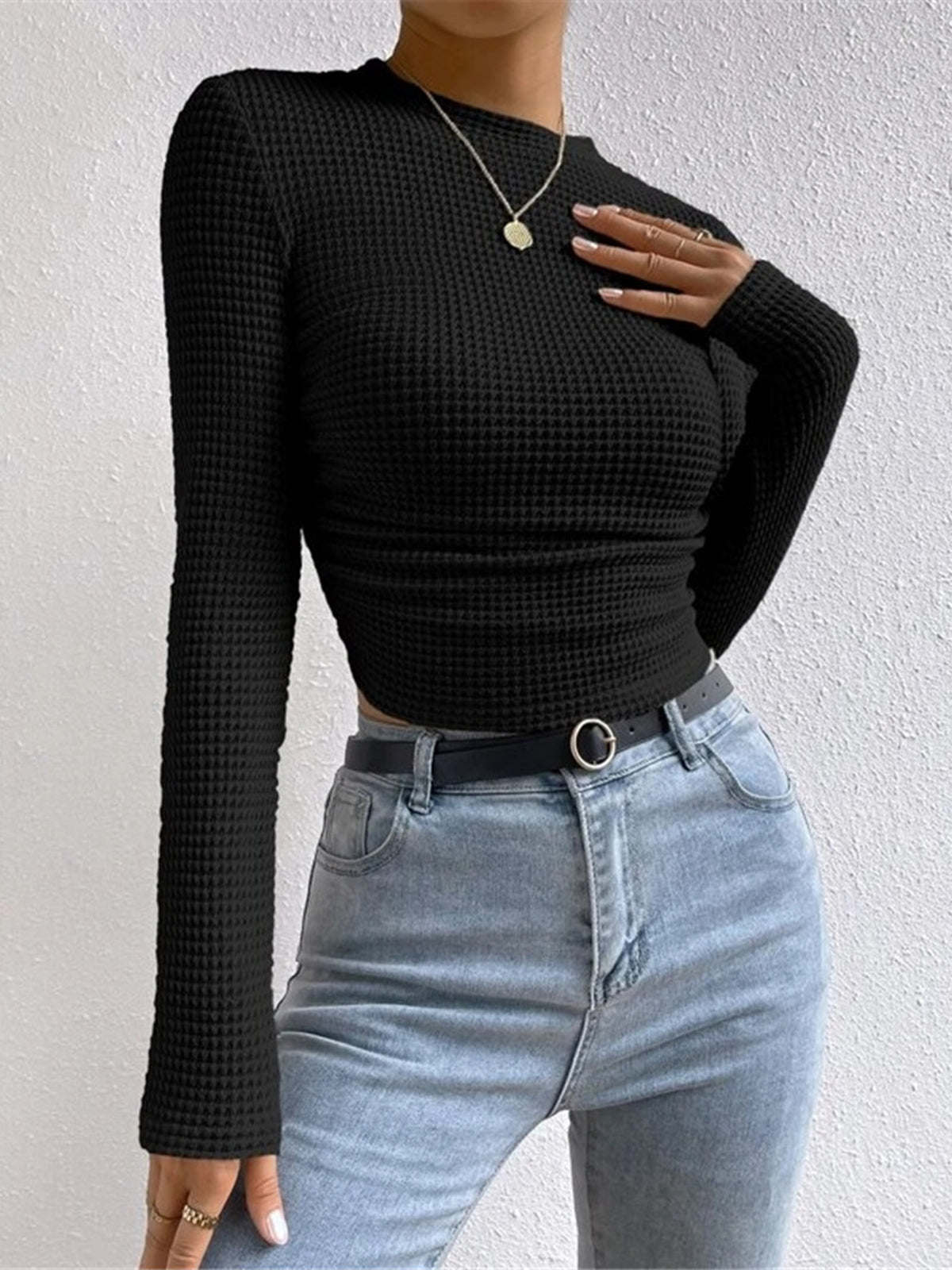Tessa – Slim-Pullover im Waffelstich