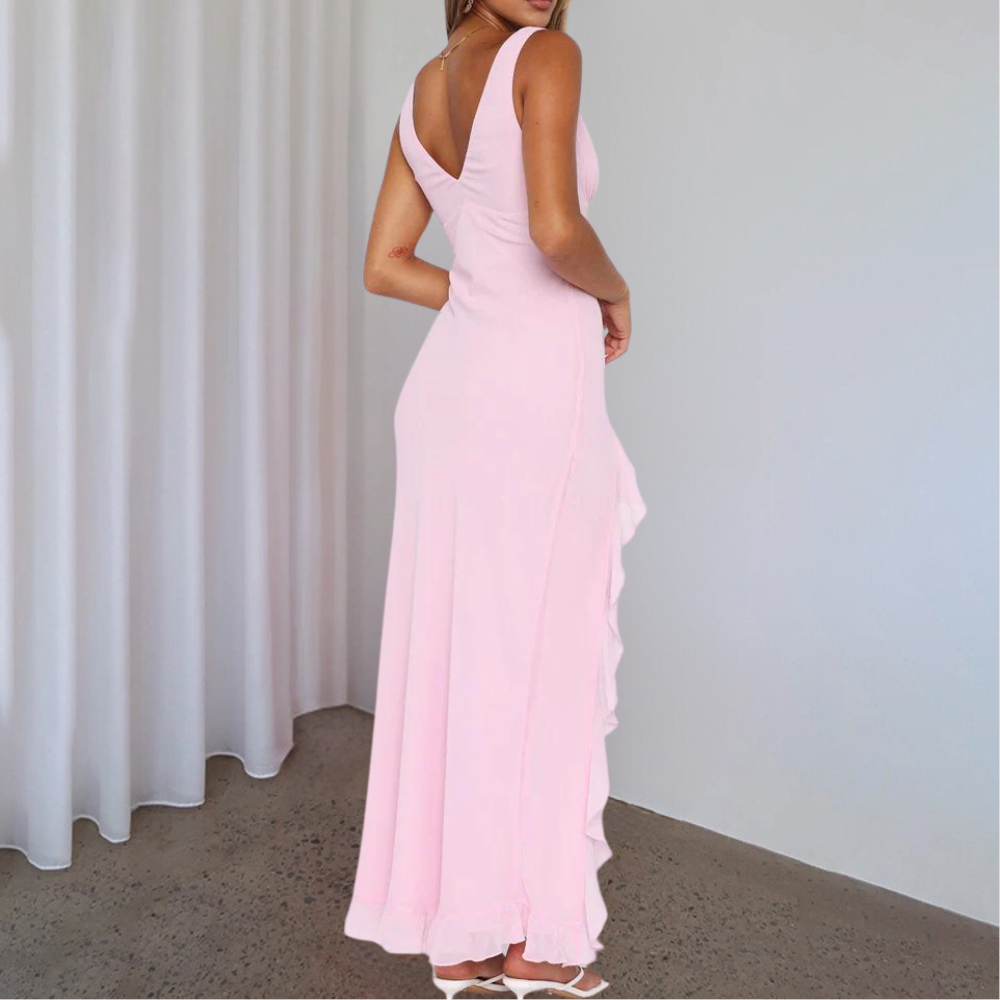 Elisheva - Schickes Maxikleid mit V-Ausschnitt, Asymmetrisch