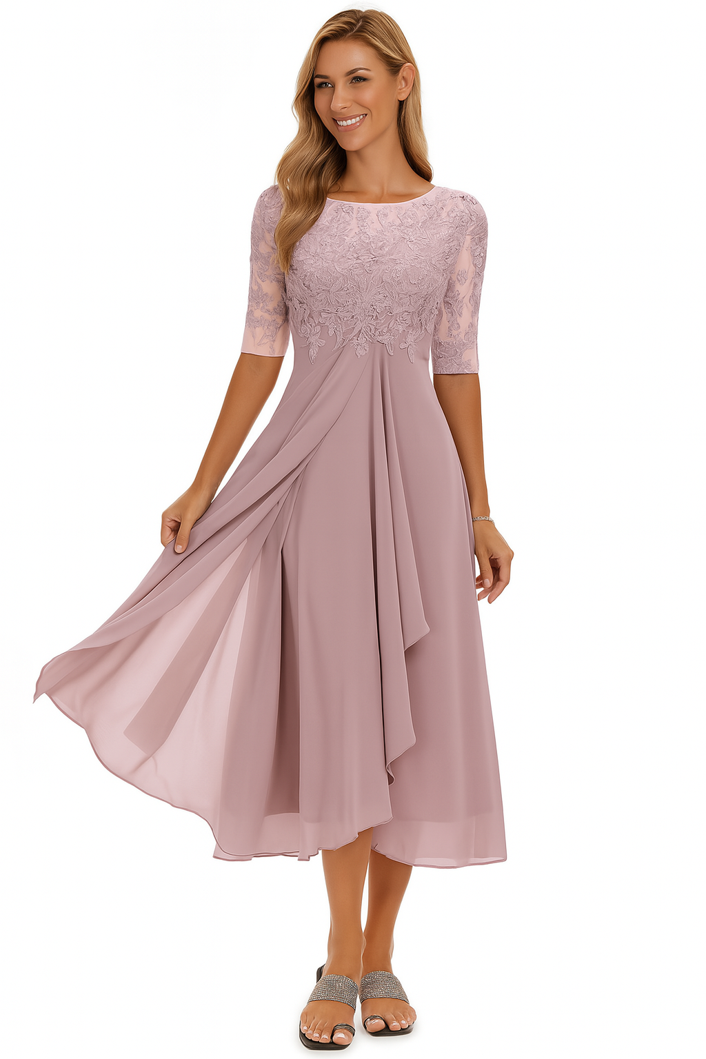 Ximena - Schönes Damen-Spitzenkleid Knielang
