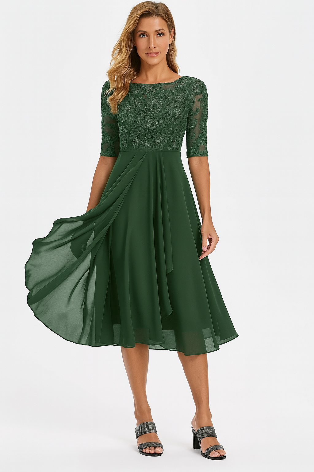Ximena - Schönes Damen-Spitzenkleid Knielang