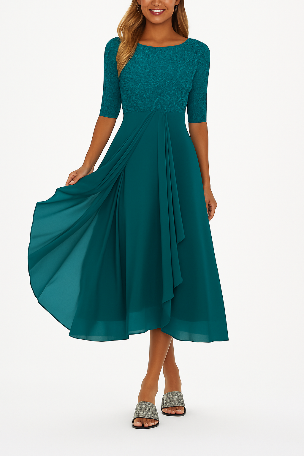 Ximena - Schönes Damen-Spitzenkleid Knielang