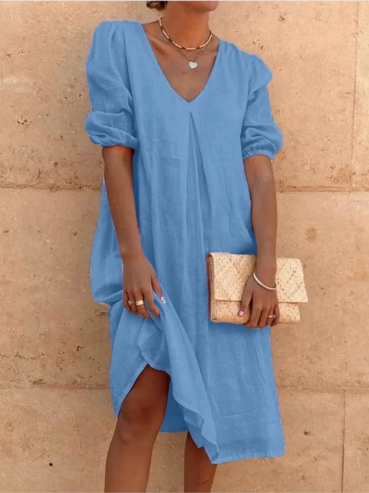 Fanny - Elegantes lässiges Damen Midikleid
