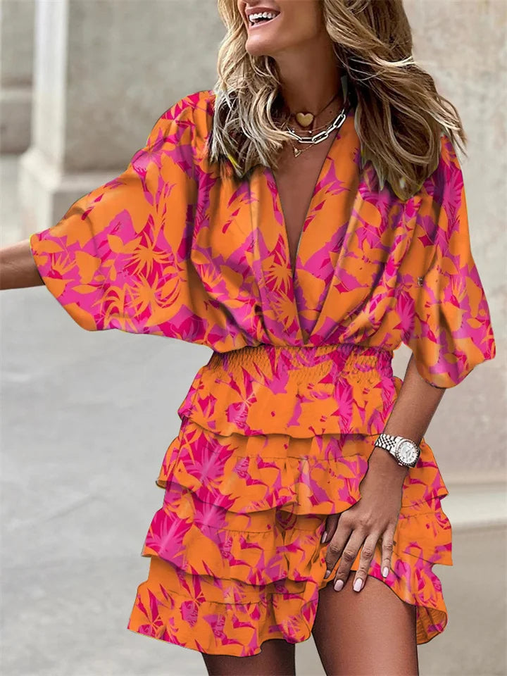 Liora – Blumenkleid mit V-Ausschnitt und Volants