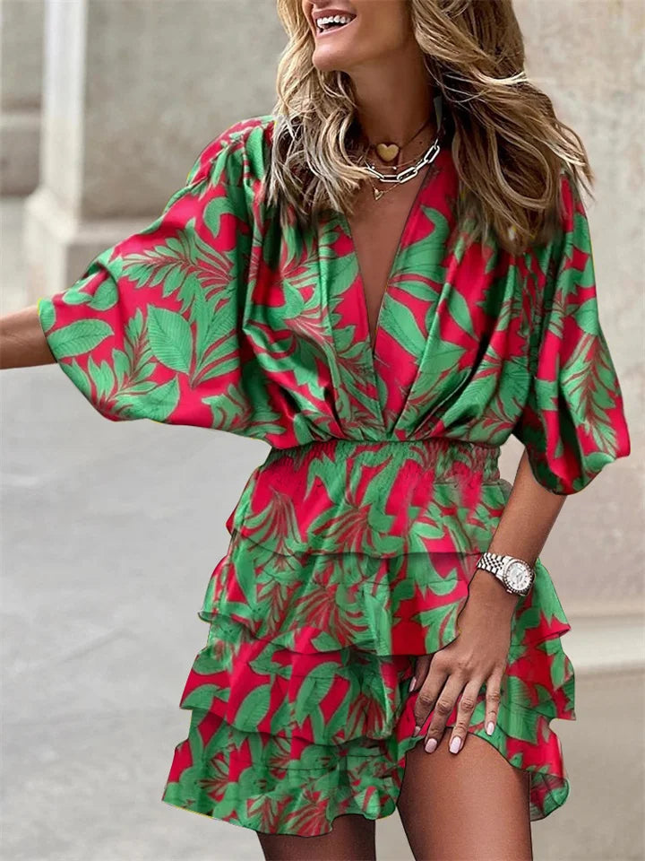 Liora – Blumenkleid mit V-Ausschnitt und Volants