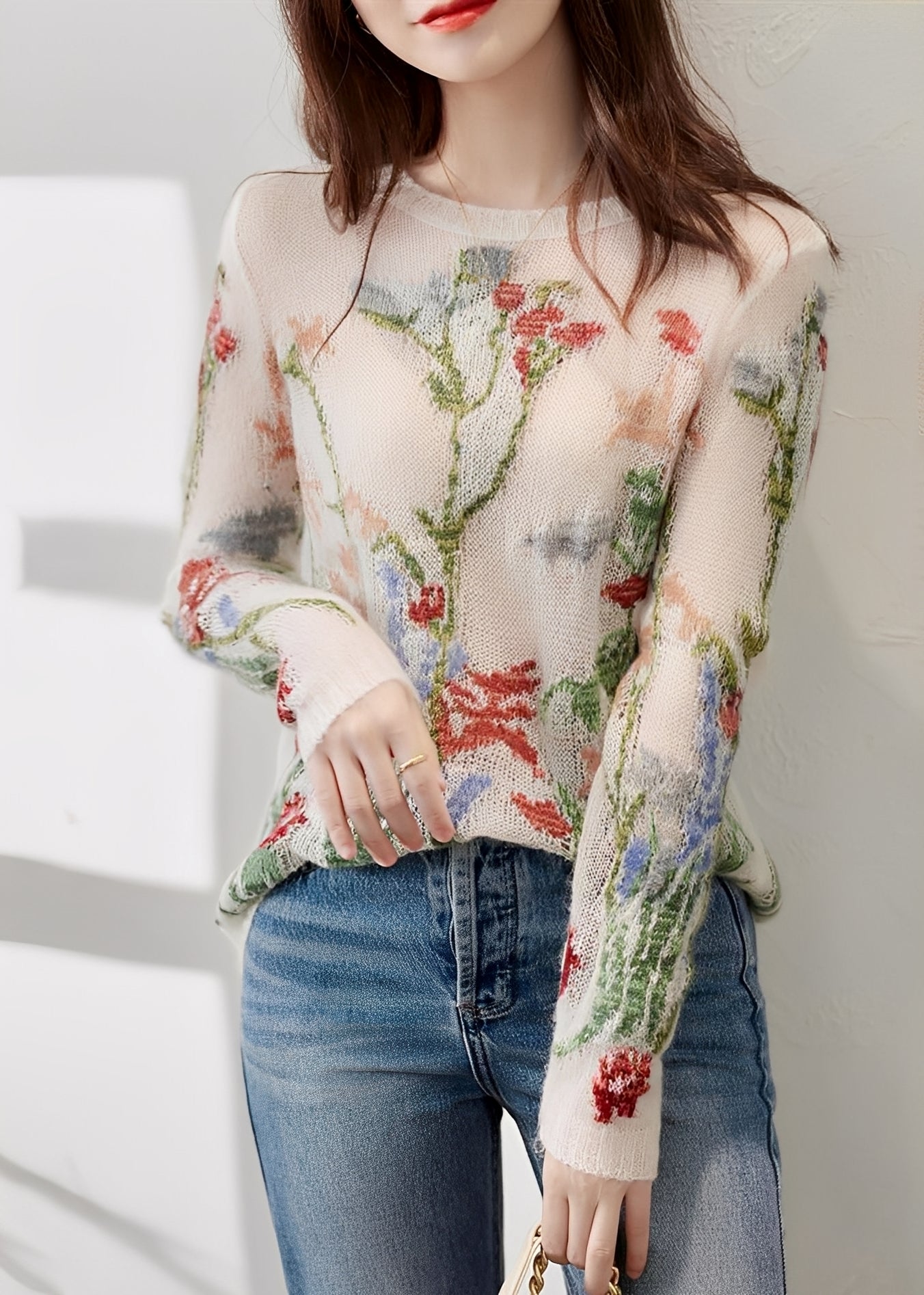 Gisselle - Stilvoller Strickpullover mit Blumenmuster für Damen