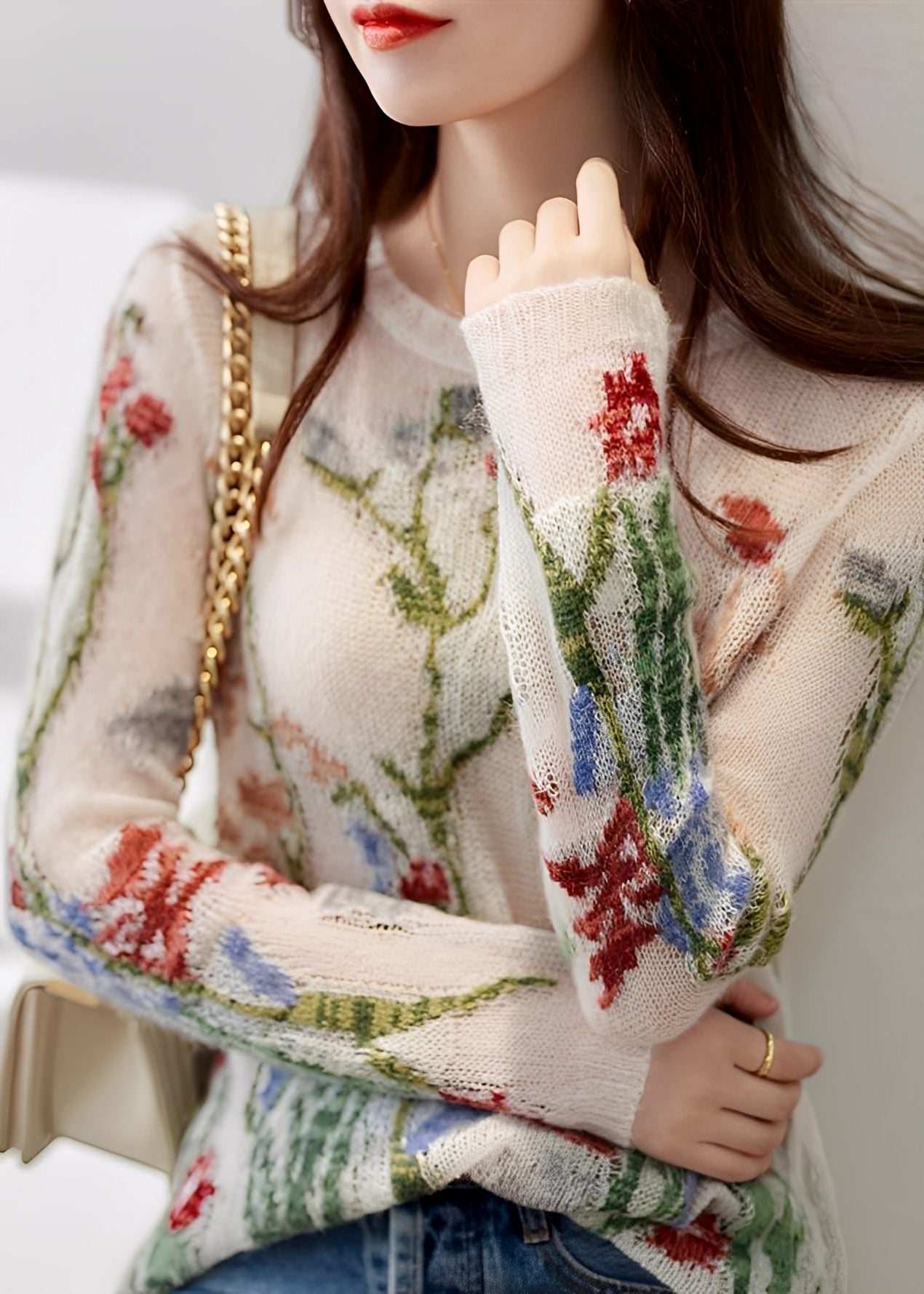 Gisselle - Stilvoller Strickpullover mit Blumenmuster für Damen