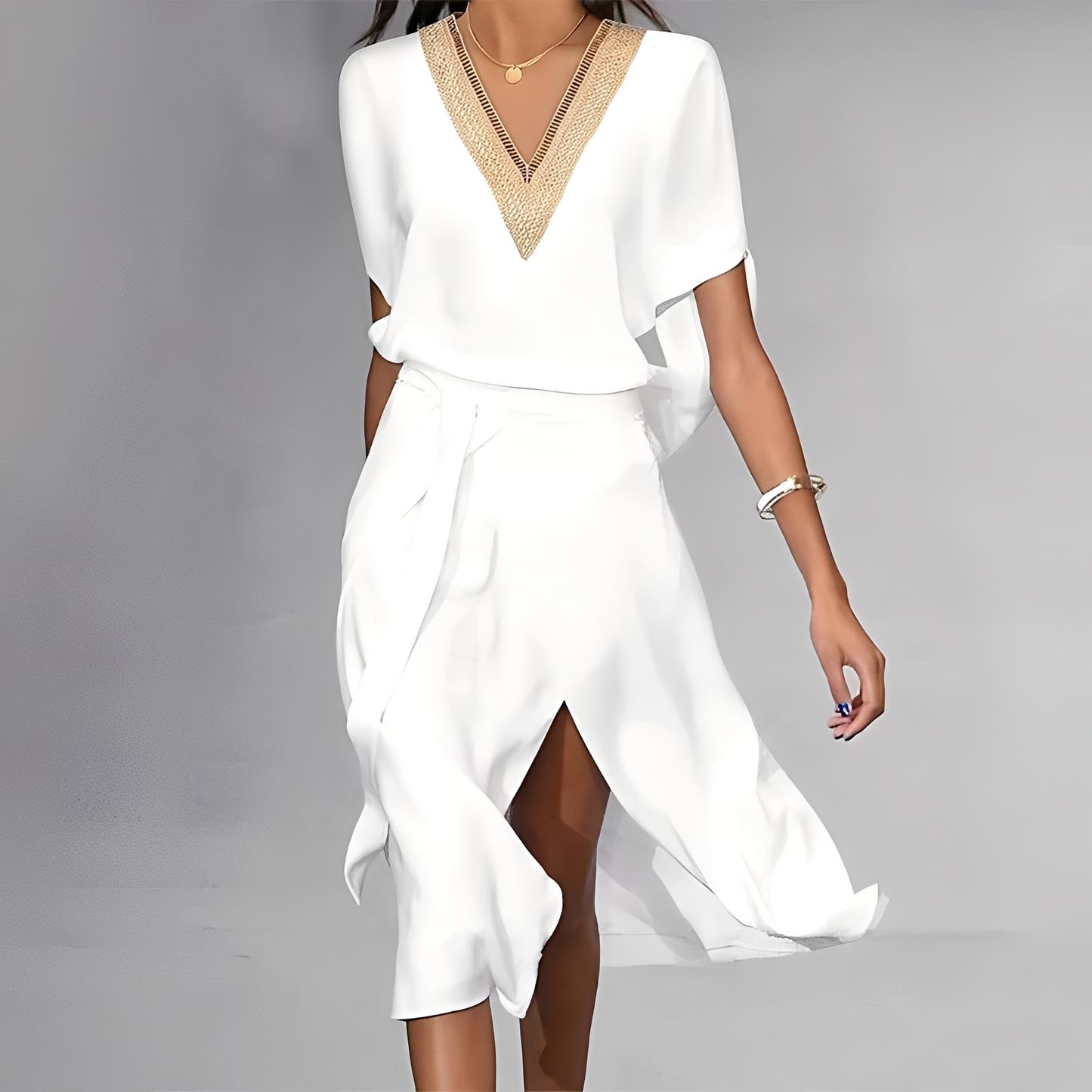 Isabella – Weißes Midi-Kleid für Frauen