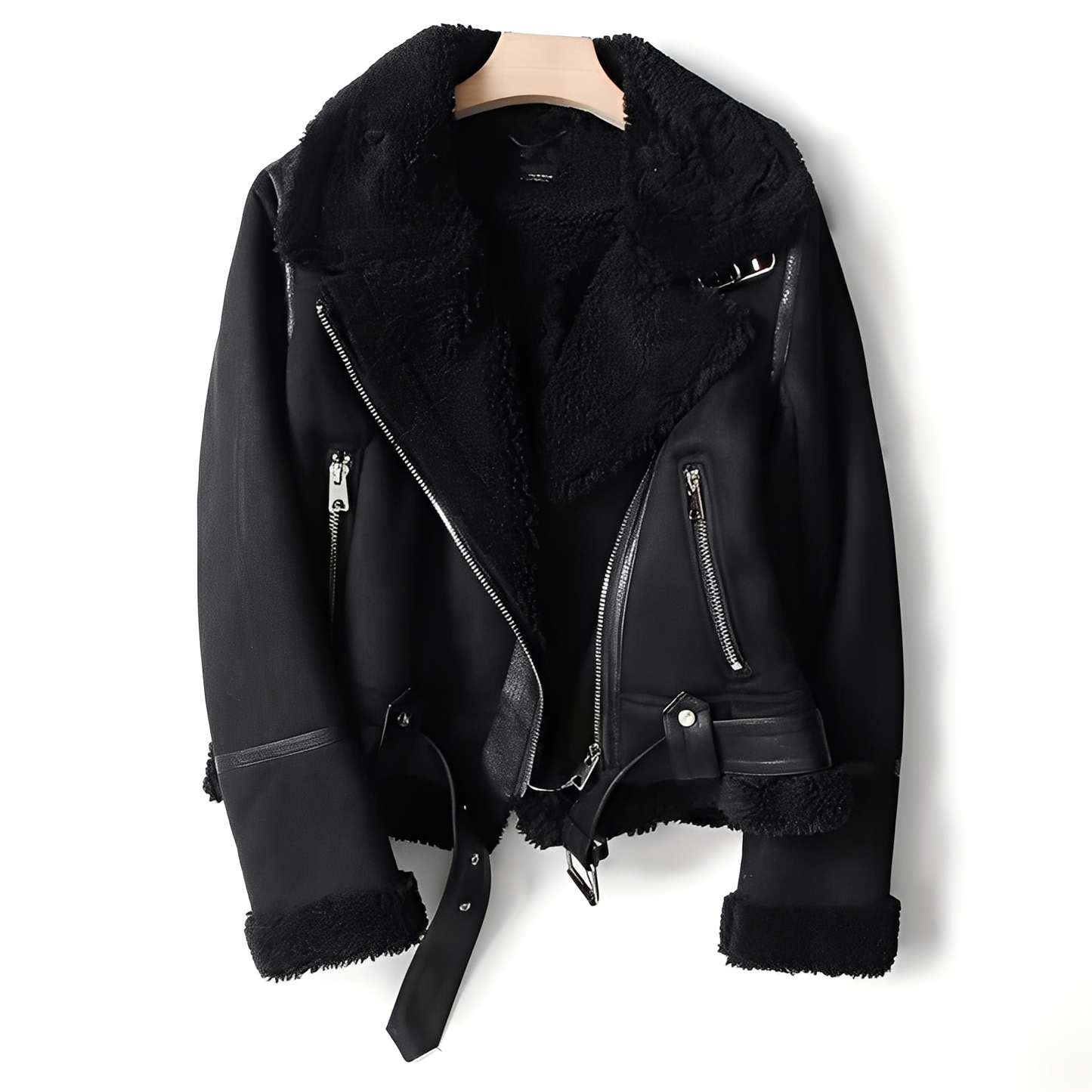 Yasmine - Warme Bikerjacke aus Lammfell für Damen