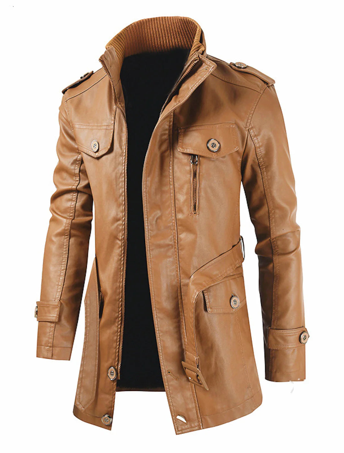 Brook - Stabile Lange Herrenlederjacke
