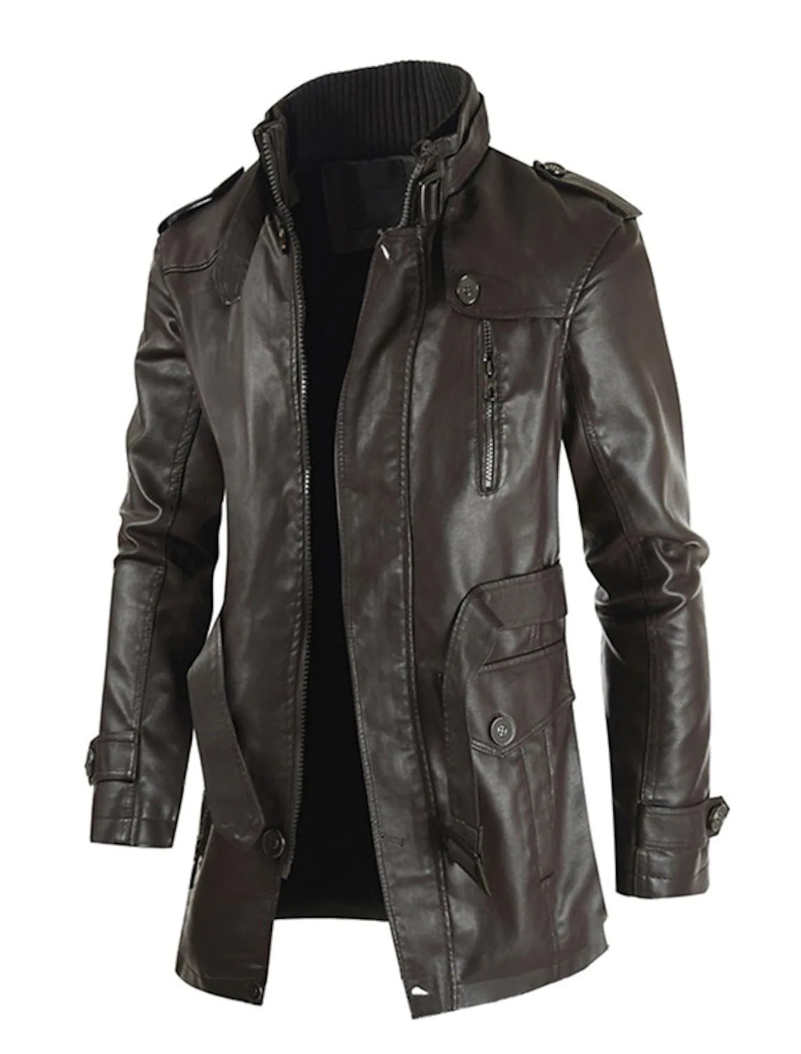 Brook - Stabile Lange Herrenlederjacke
