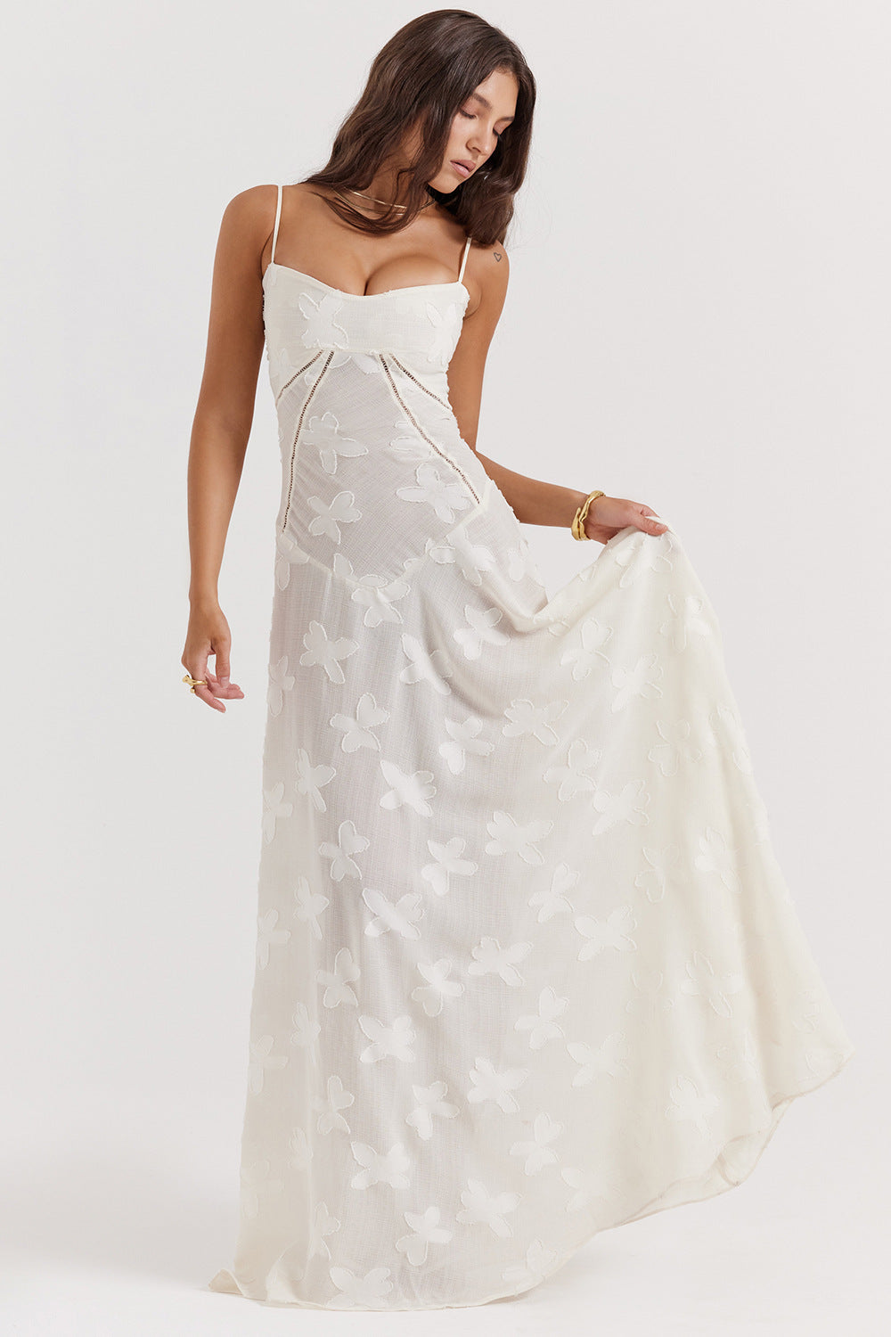 Cecily - Glattes Spaghettiträger Maxi-Kleid