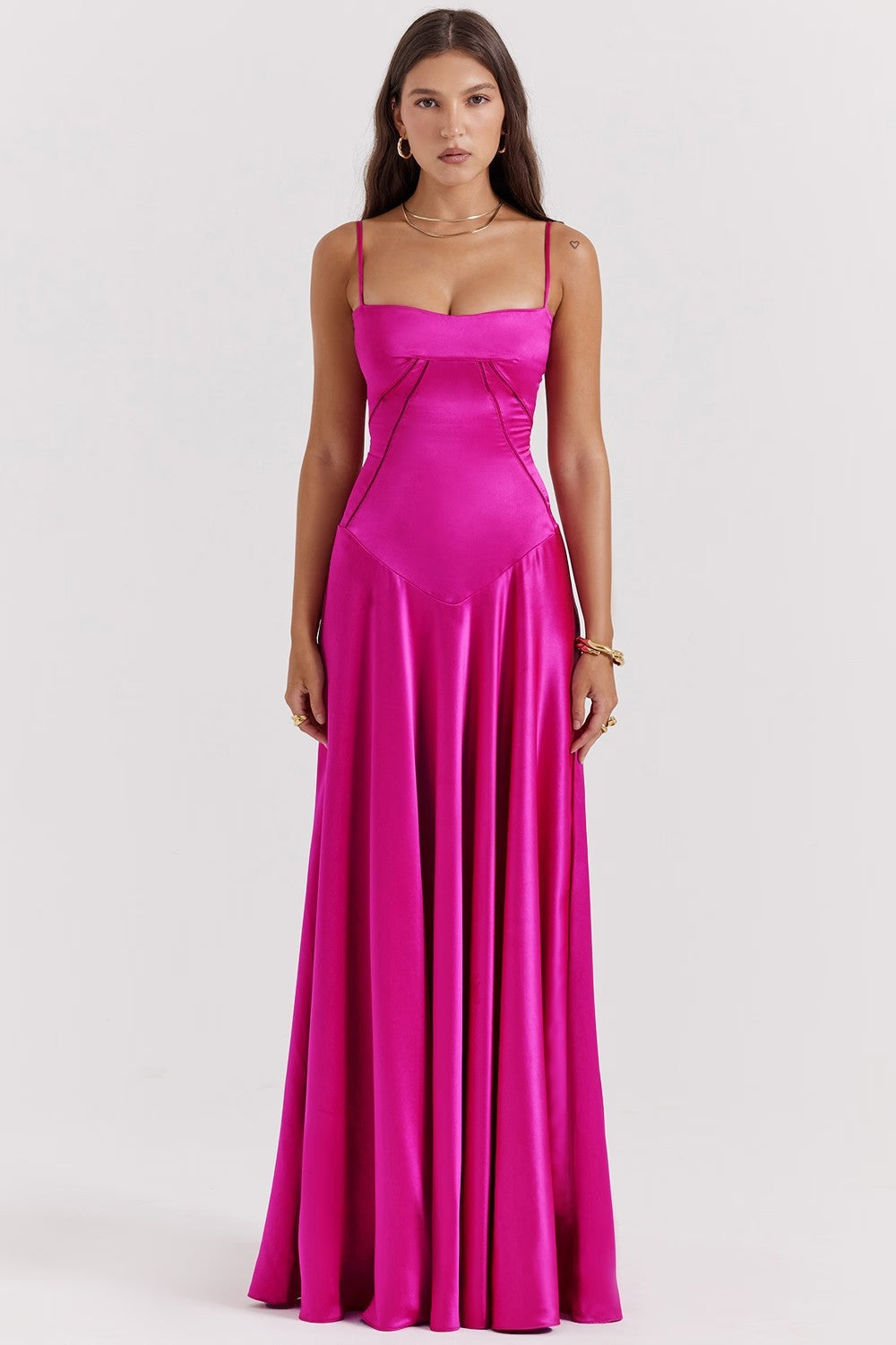 Cecily - Glattes Spaghettiträger Maxi-Kleid