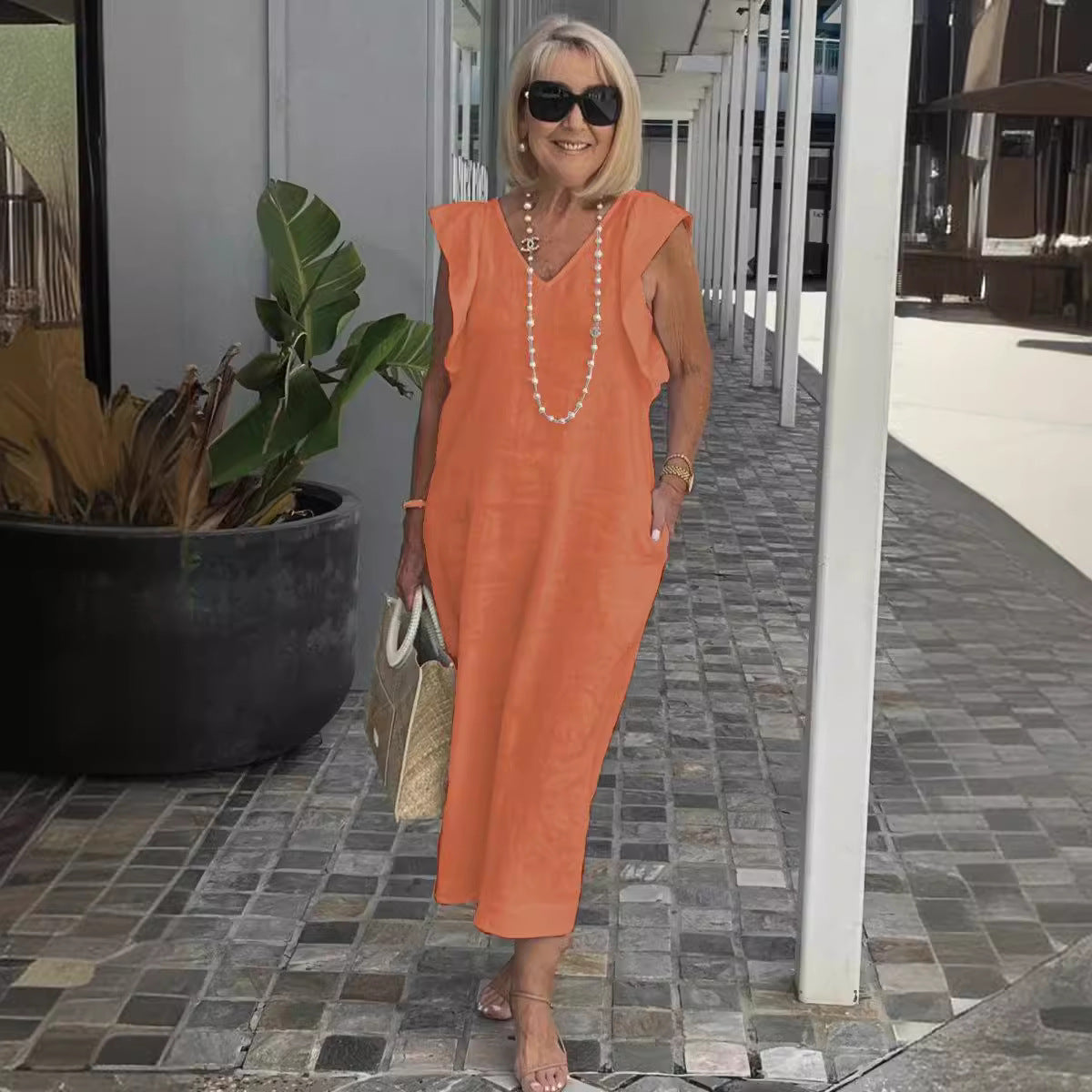 Bracha - Elegantes ärmelloses Sommerleinenkleid