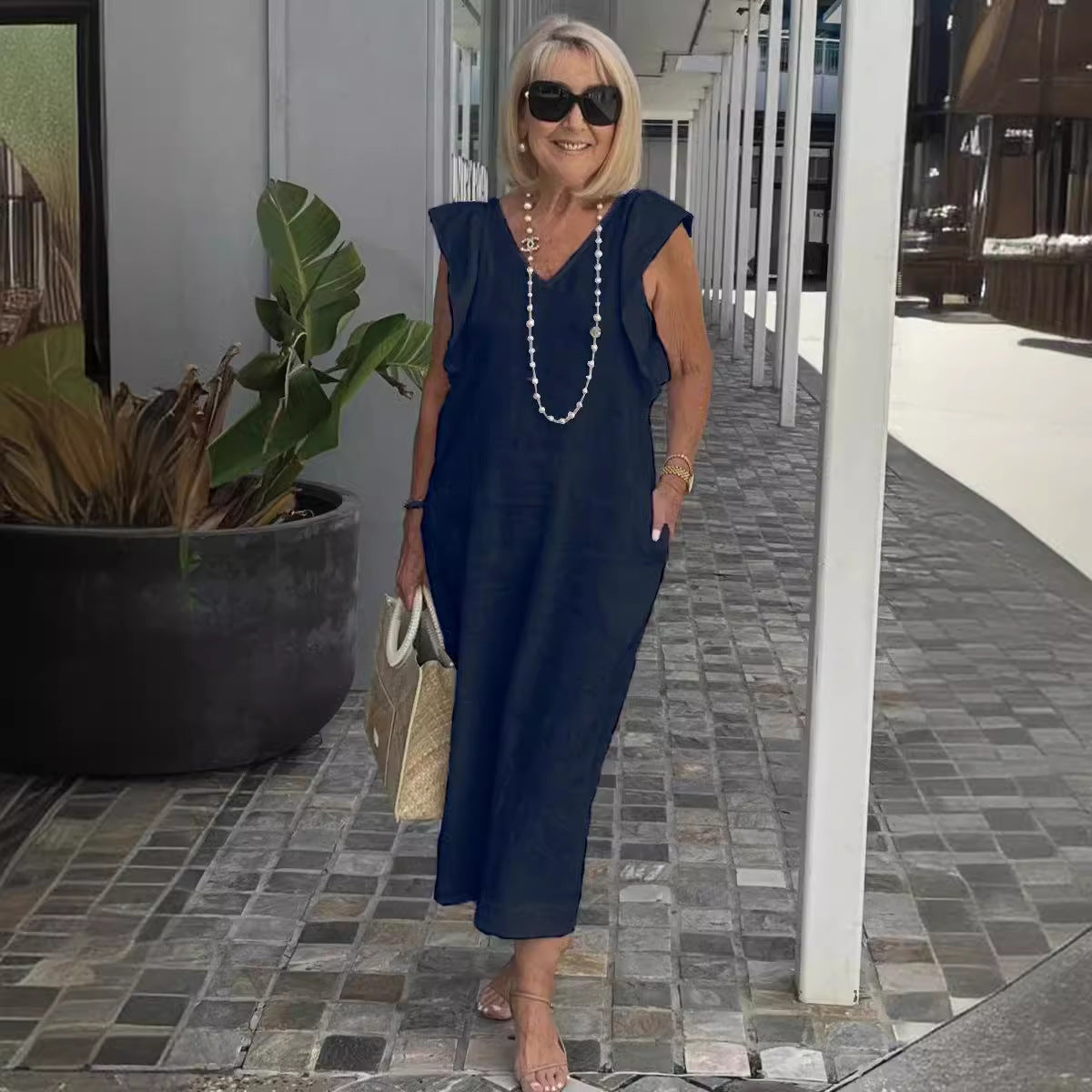 Bracha - Elegantes ärmelloses Sommerleinenkleid