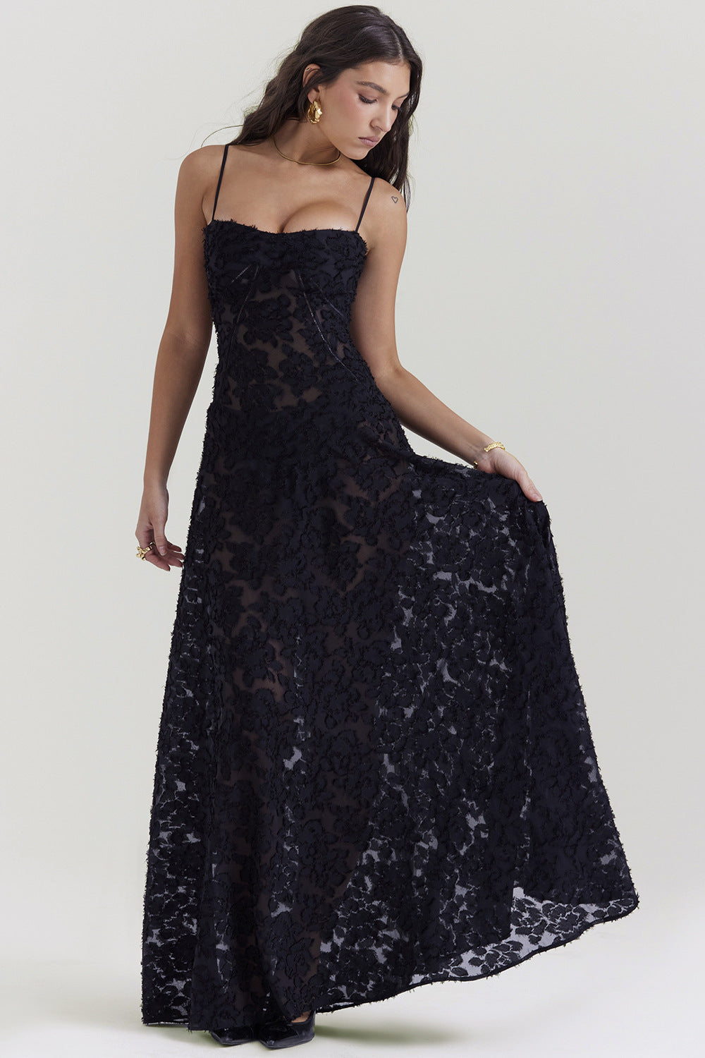 Cecily - Glattes Spaghettiträger Maxi-Kleid