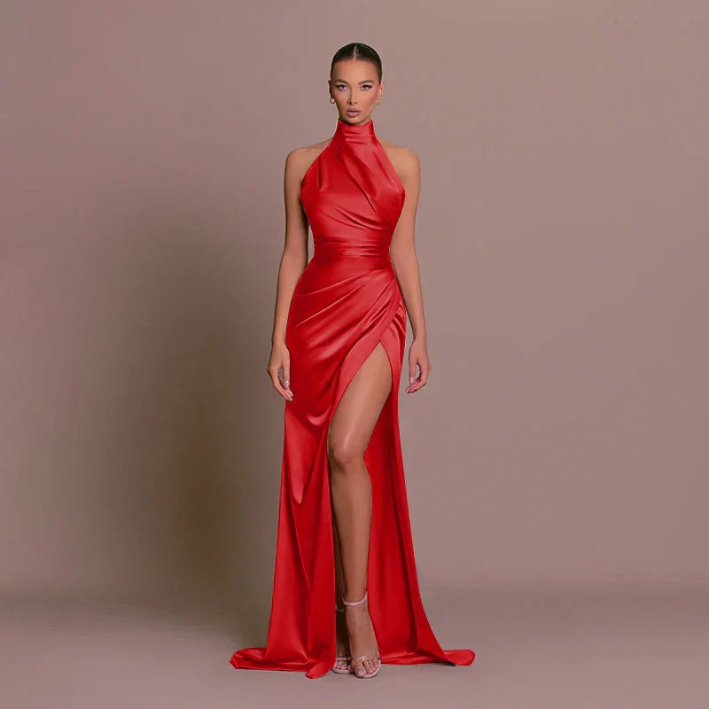 Avigail - Schickes Satin-Abendkleid, Hoher Schlitz