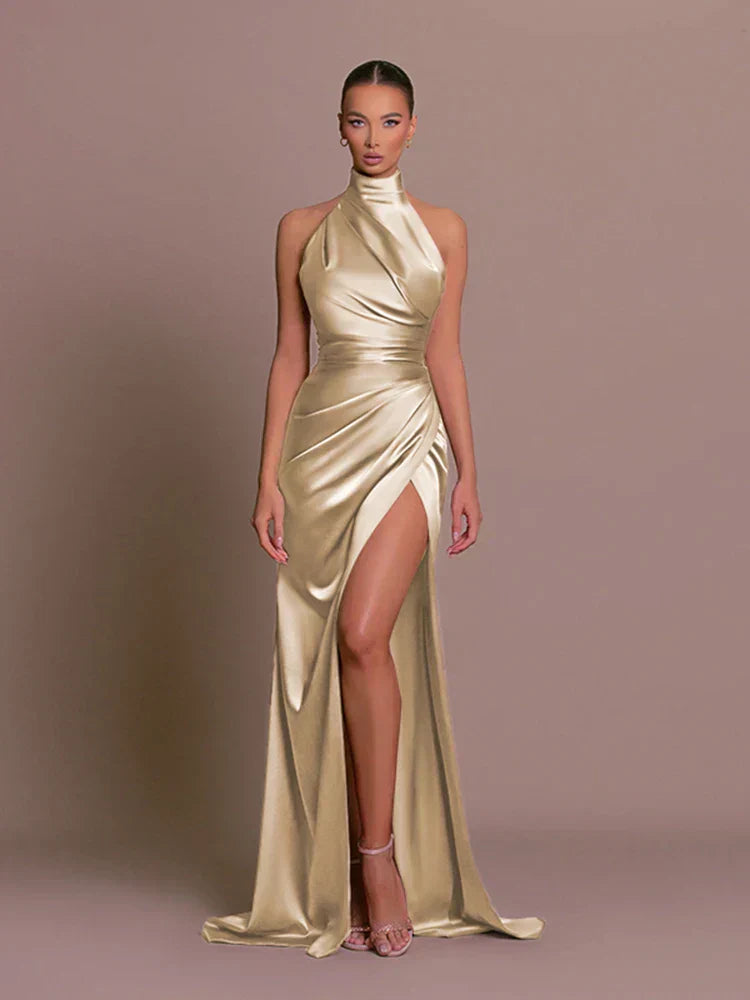 Avigail - Schickes Satin-Abendkleid, Hoher Schlitz