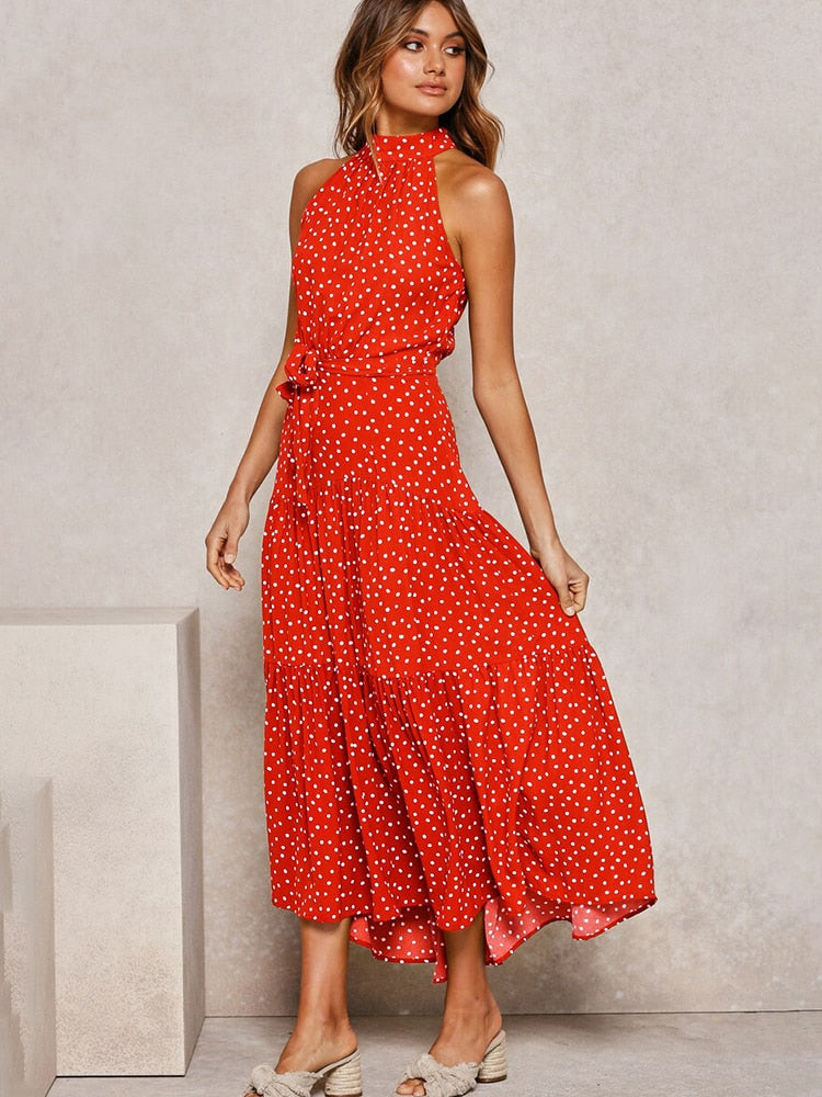 Naomi – Polka Dot Midi Kleid mit Taillenband