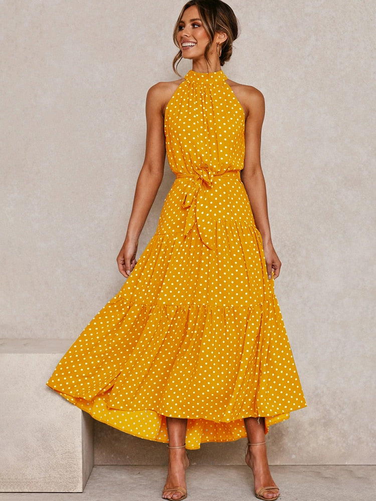 Naomi – Polka Dot Midi Kleid mit Taillenband