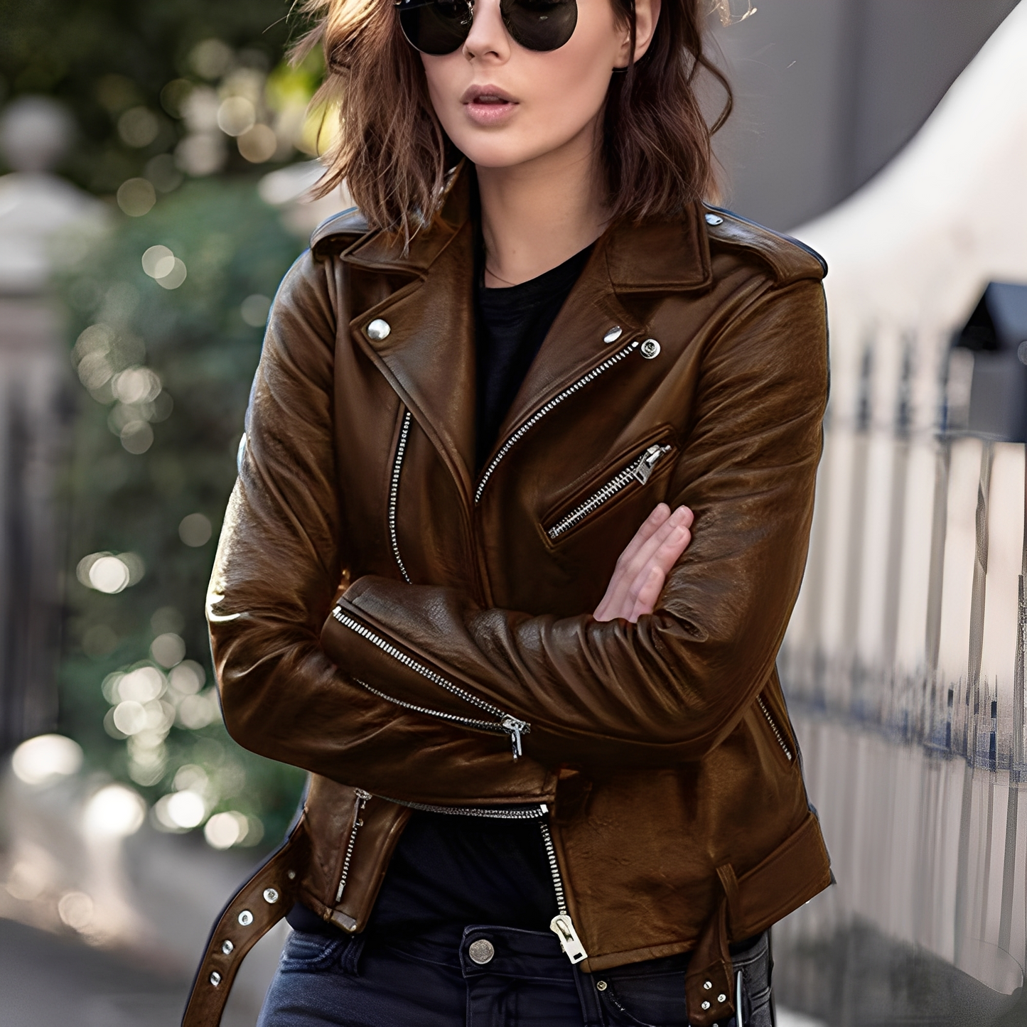 Miranda - Klassische Lederjacke mit Reißverschluss für Damen