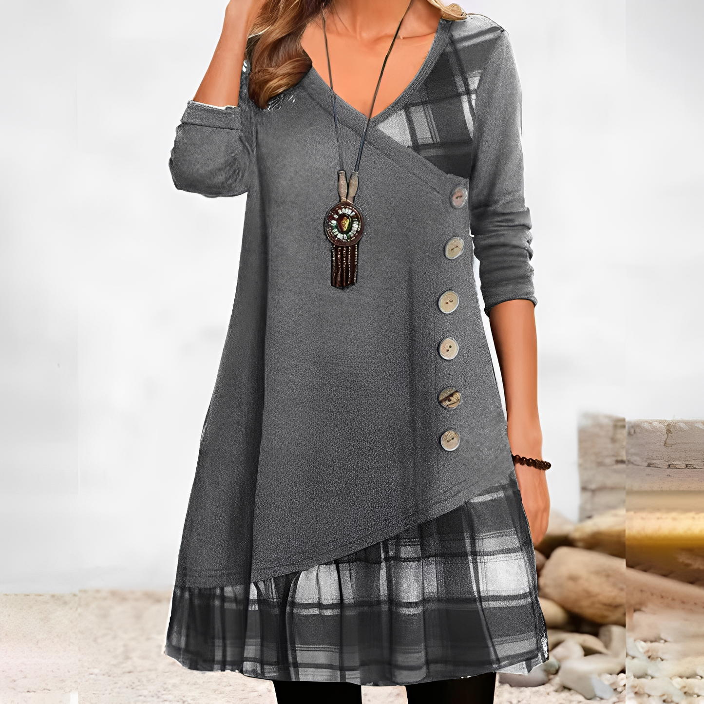 Shawnee - Lässiges Patchwork-Kleid mit Karomuster für Damen