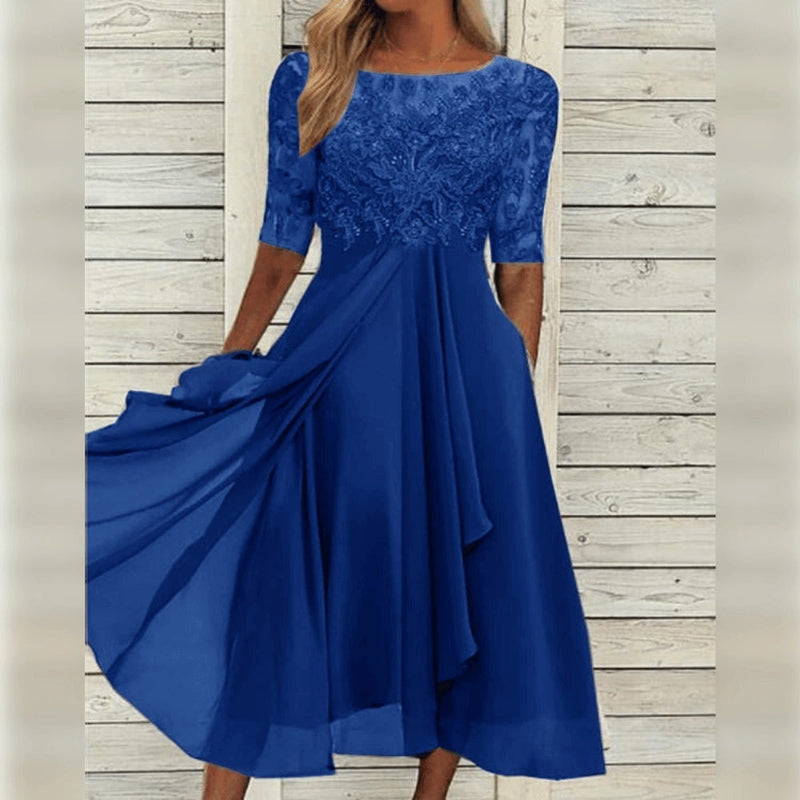 Yara - Schickes Spitzen-Chiffon-Midikleid