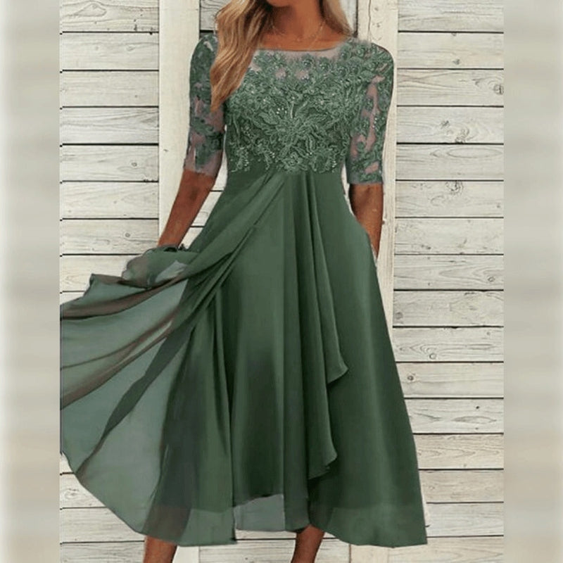 Yara - Schickes Spitzen-Chiffon-Midikleid