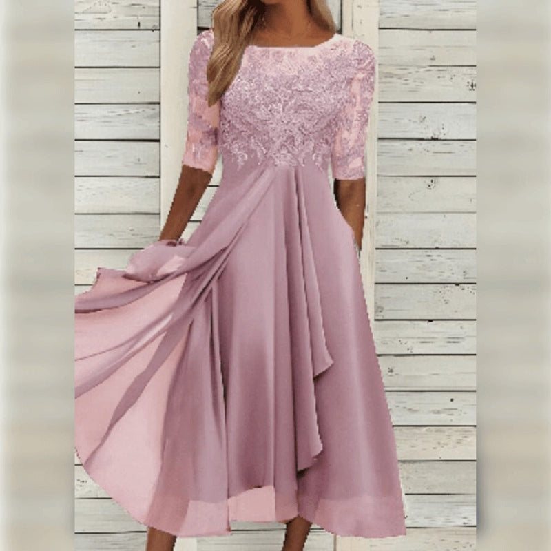 Yara - Schickes Spitzen-Chiffon-Midikleid