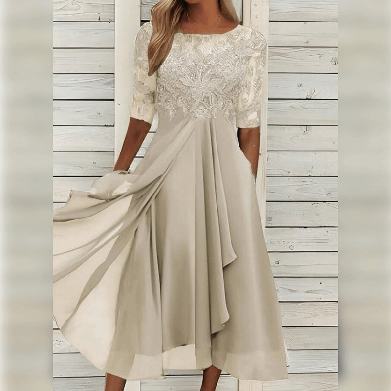 Yara - Schickes Spitzen-Chiffon-Midikleid