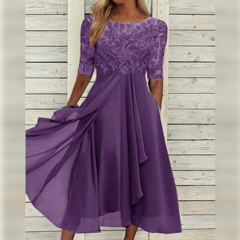 Yara - Schickes Spitzen-Chiffon-Midikleid