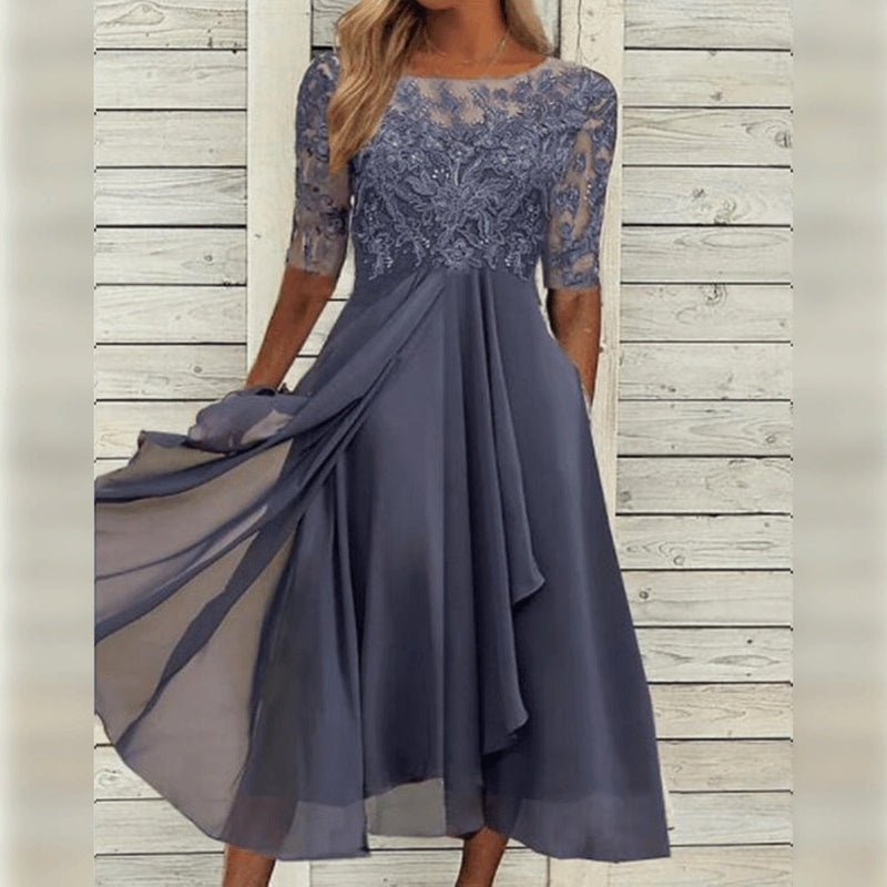 Yara - Schickes Spitzen-Chiffon-Midikleid