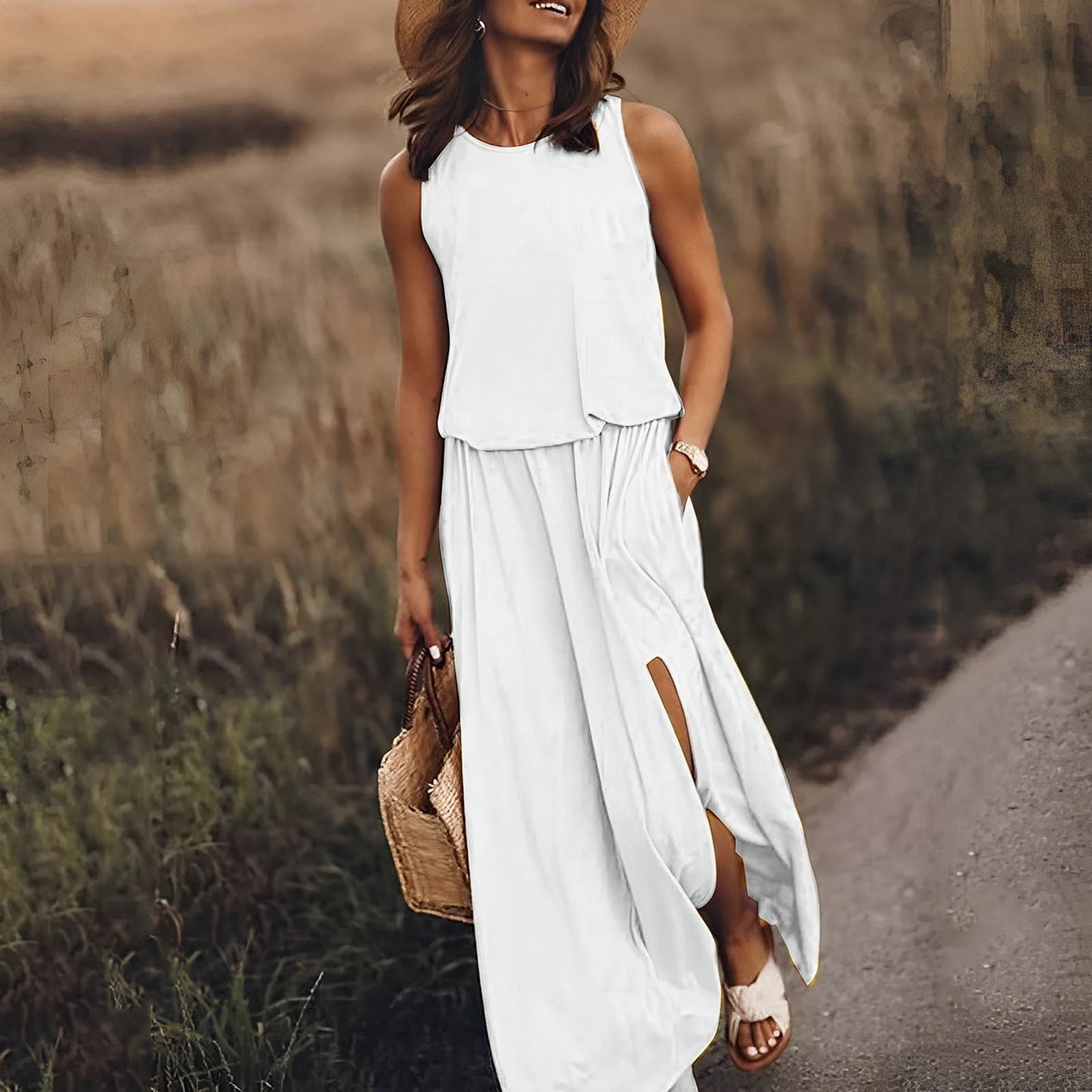 Mina – Kleid mit geteiltem Saum und Doppeltaschen