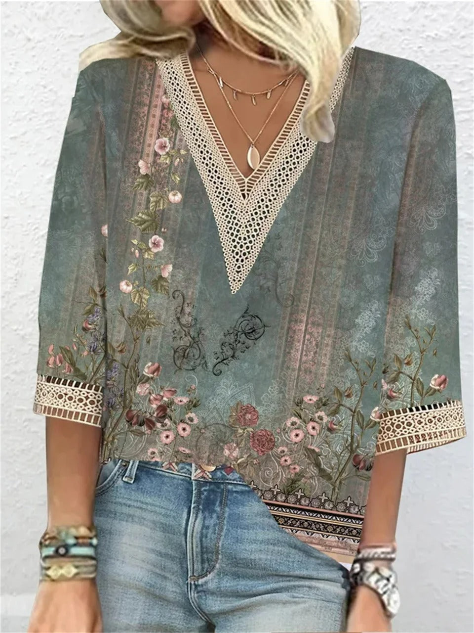 Jette – Bedruckte V-Ausschnitt-Bluse