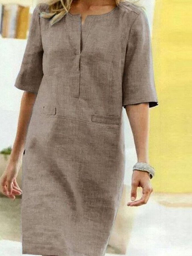 Rieke – Leinen-Shiftkleid mit V-Schlitz