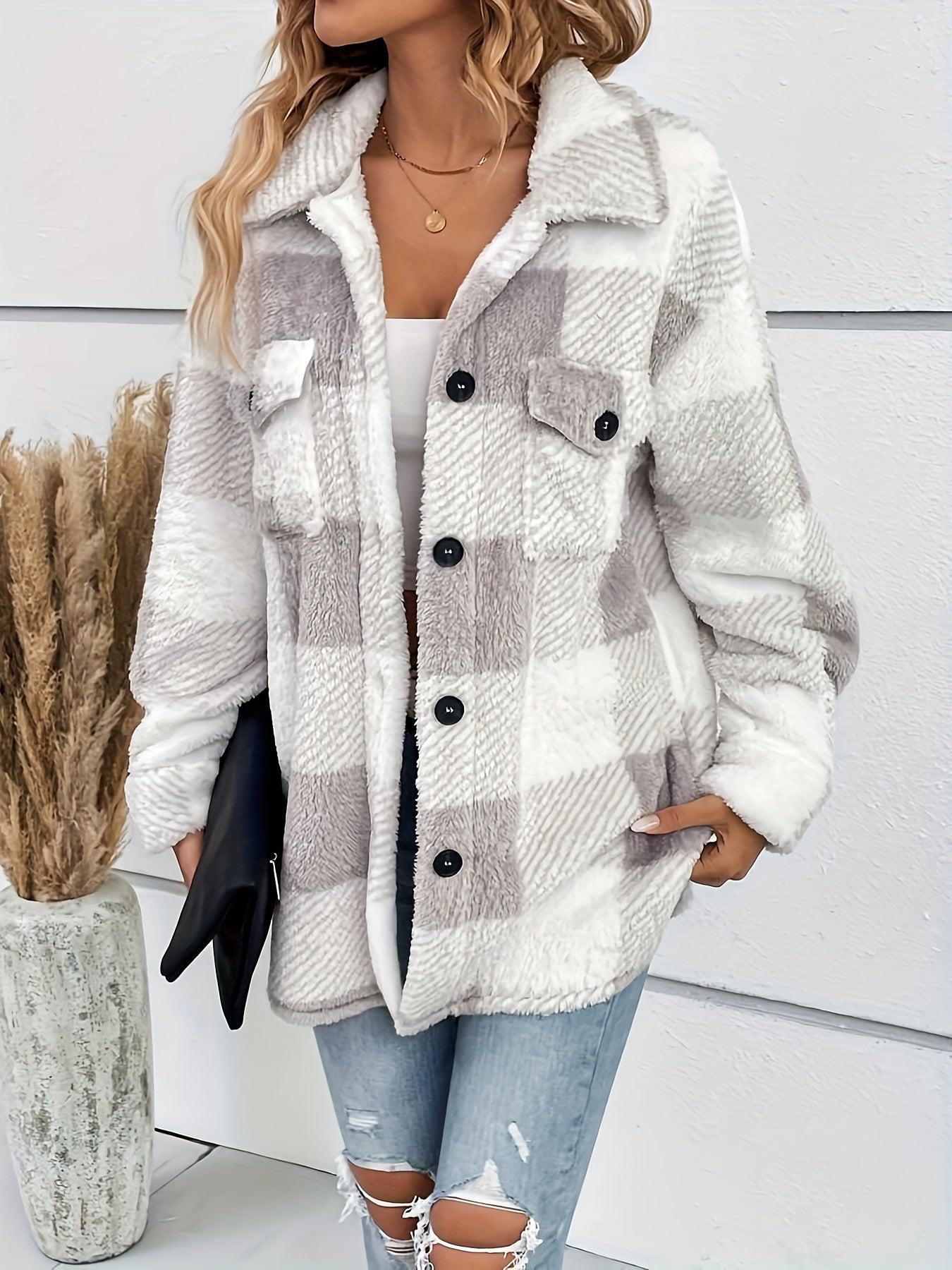 Julie - Warme Fleecejacke mit Karomuster für Damen