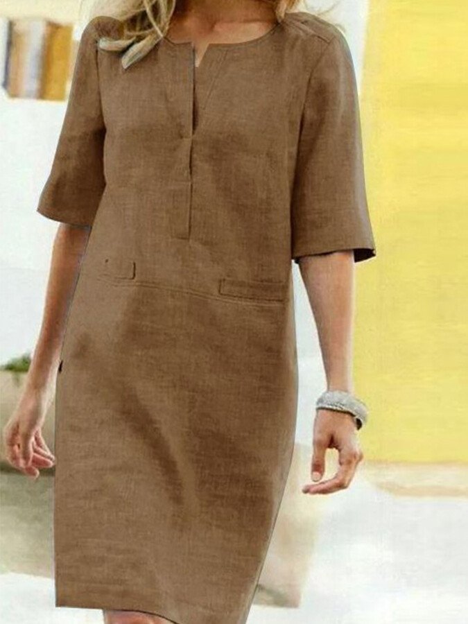 Rieke – Leinen-Shiftkleid mit V-Schlitz