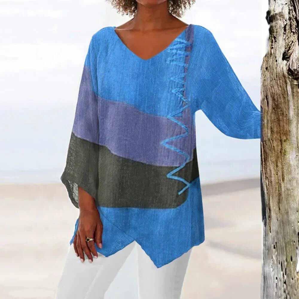 Eli - Dreifarbige Bluse mit Bauchbedeckung