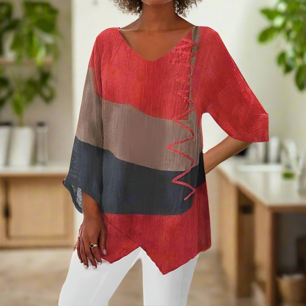 Eli - Dreifarbige Bluse mit Bauchbedeckung