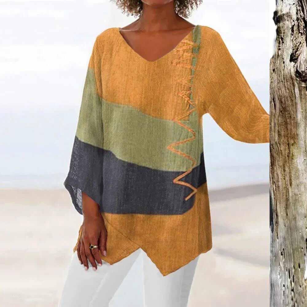 Eli - Dreifarbige Bluse mit Bauchbedeckung