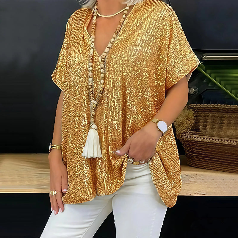 Paola - Glitzerndes T-Shirt mit V-Ausschnitt