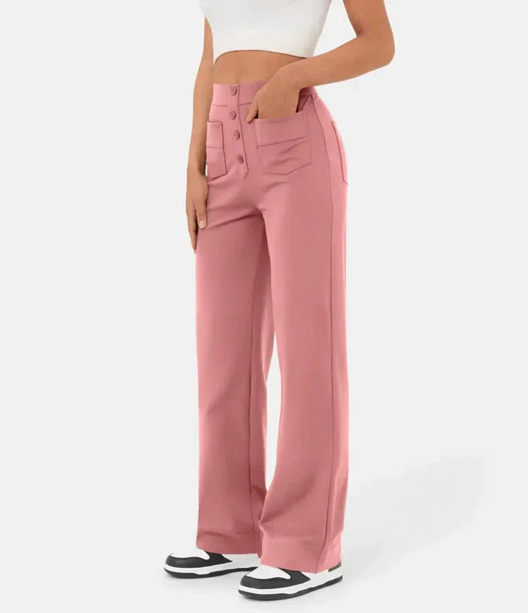 Vera – Weitbein-Hose mit hoher Taille und Knopfdetail