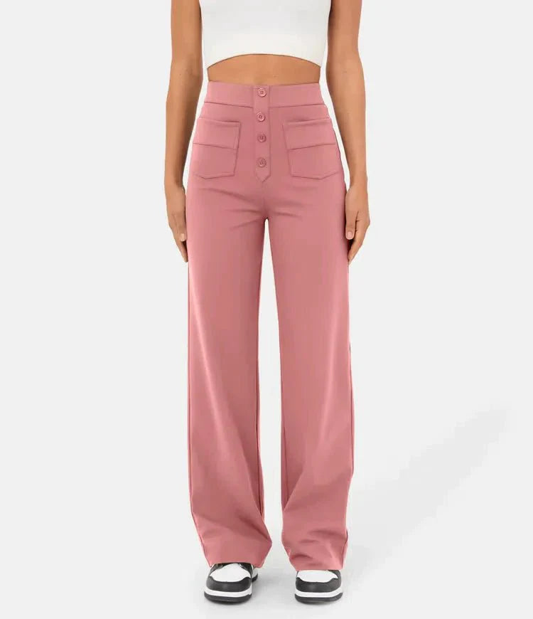 Vera – Weitbein-Hose mit hoher Taille und Knopfdetail