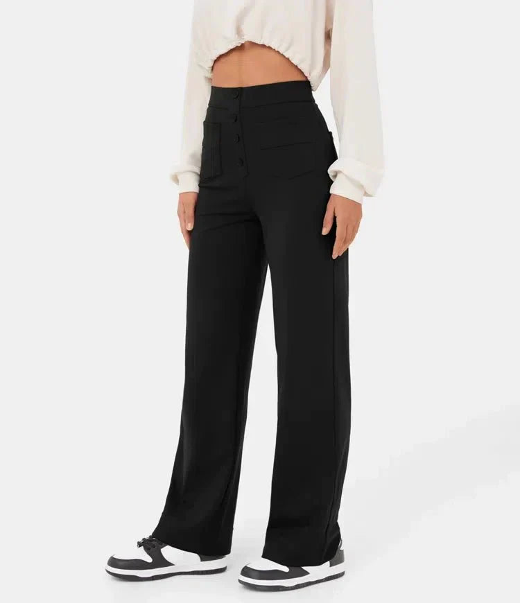 Vera – Weitbein-Hose mit hoher Taille und Knopfdetail