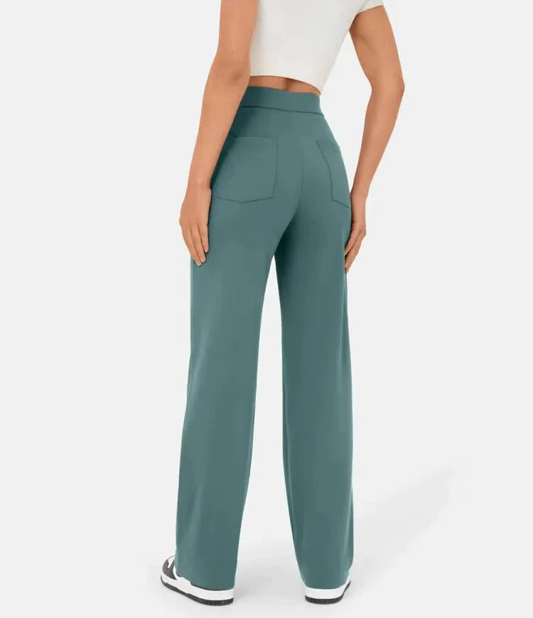 Vera – Weitbein-Hose mit hoher Taille und Knopfdetail