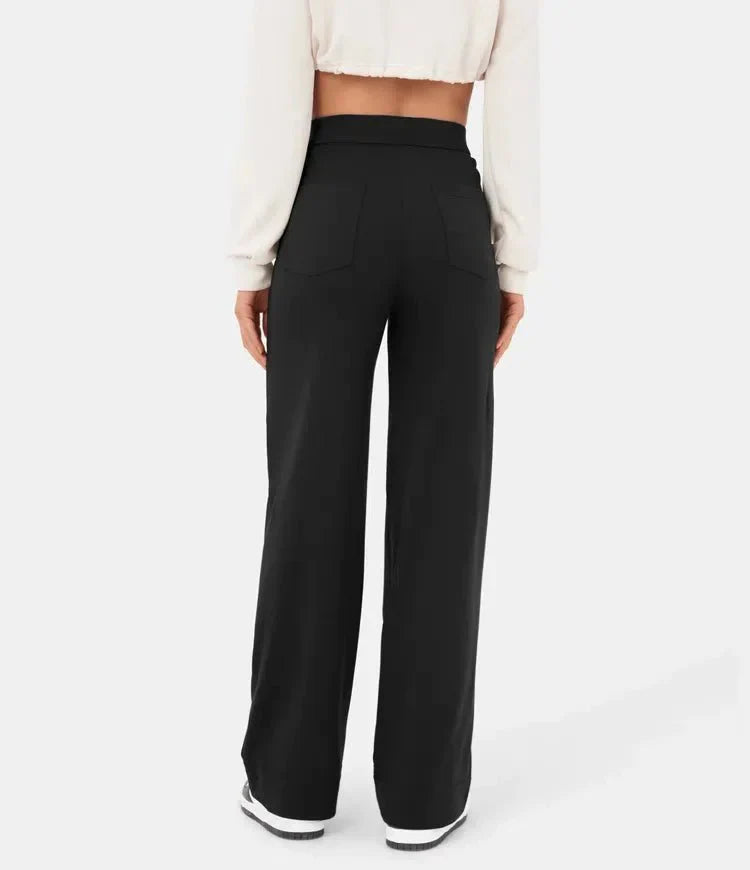 Vera – Weitbein-Hose mit hoher Taille und Knopfdetail