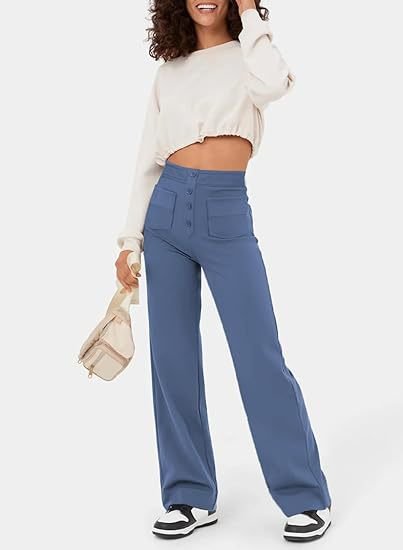 Vera – Weitbein-Hose mit hoher Taille und Knopfdetail